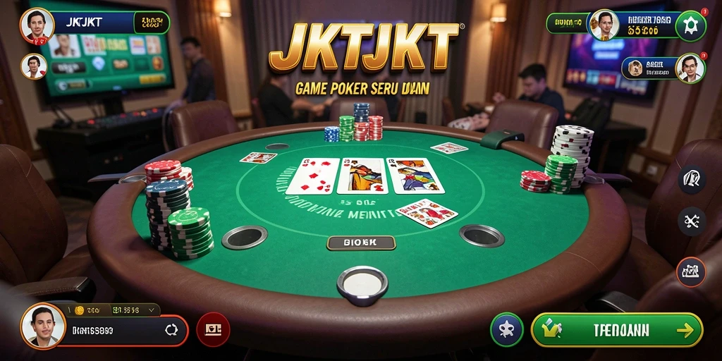 Tampilan gameplay Poker seru di JKTJKT dengan pemain berinteraksi.