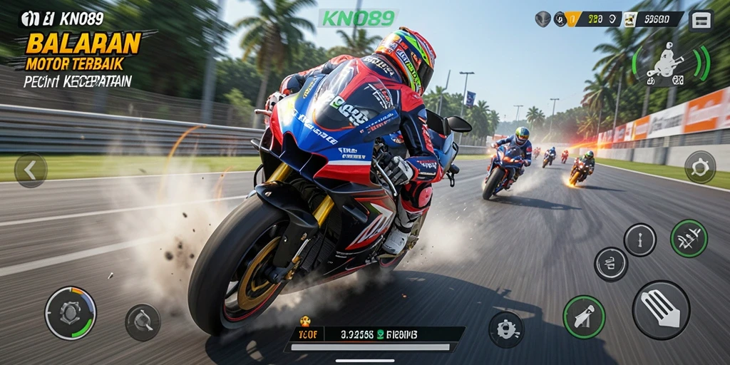 Gameplay seru KNO89 dengan balapan motor menantang.