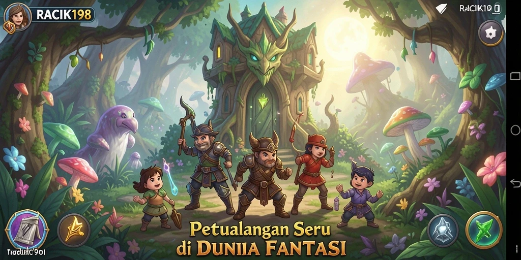 Tampilan gameplay petualangan seru dari RACIK198 di dunia fantasi.
