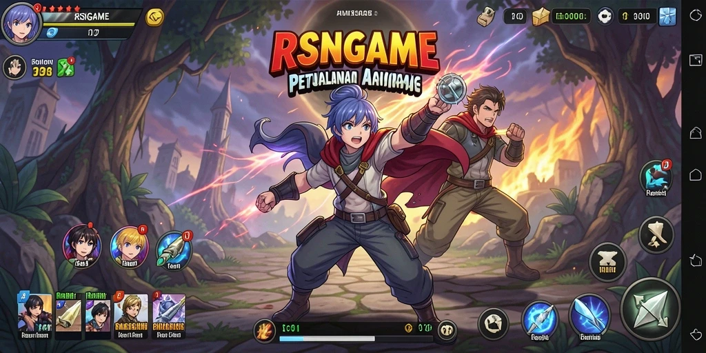 Tampilan gameplay RSNGAME yang penuh aksi dan karakter anime.