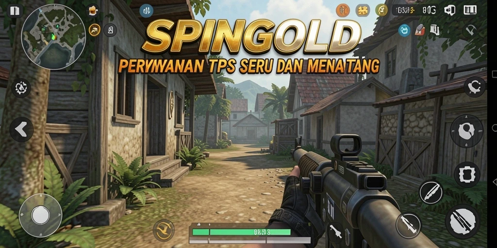 Tampilan gameplay SPINGOLD dengan aksi TPS yang mendebarkan.