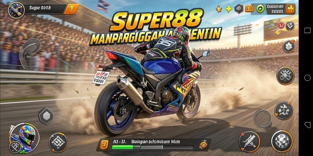 Tampilan gameplay balapan motor yang seru dan cepat di SUPER88.