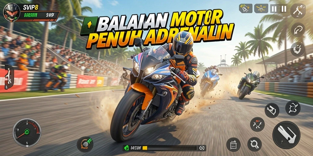 Gameplay seru dan realistis dari SVIP8 yang memikat para pembalap.